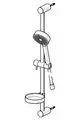 Wandstangengarnitur mit Handbrause, Halterung und Schläuchen. Metallische Oberfläche, geeignet für die Wandmontage. Produkt von HANSA.